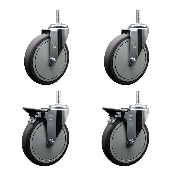 Service Caster 6 Inch Thermoplastic Rubber Wheel Swivel 58 Inch Threaded Stem Caster Set 2 Brakes SCC SCC-TS20S614-TPRB-58212-2-PLB-2 - main